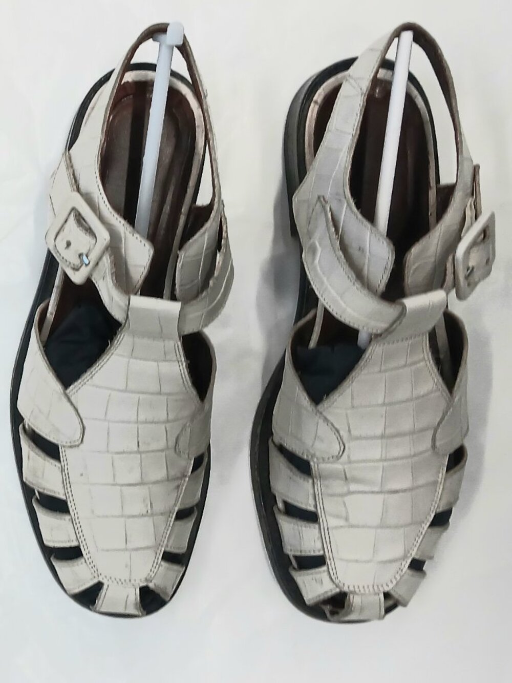 STAUD Beige Leather Fisherman Sandals